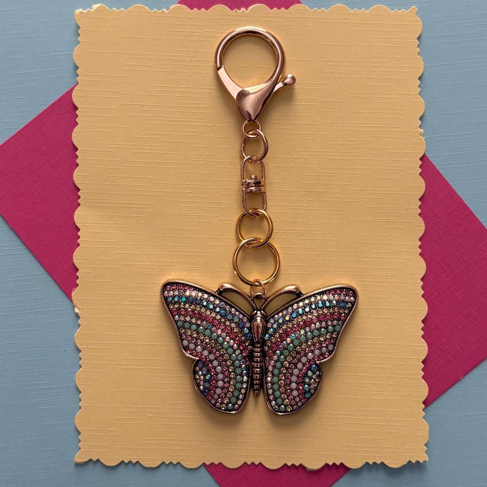 Pastel Rhinestone Butterfly‎ Purse Charm Bag Accessory Keychain